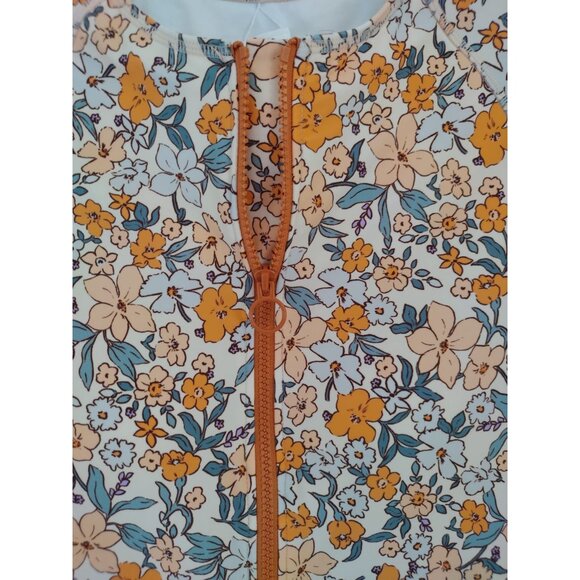 Cupshe Floral One-Piece Swimsuit Short-Sleeve Zipper Front Size L. NWT - Picture 7 of 9